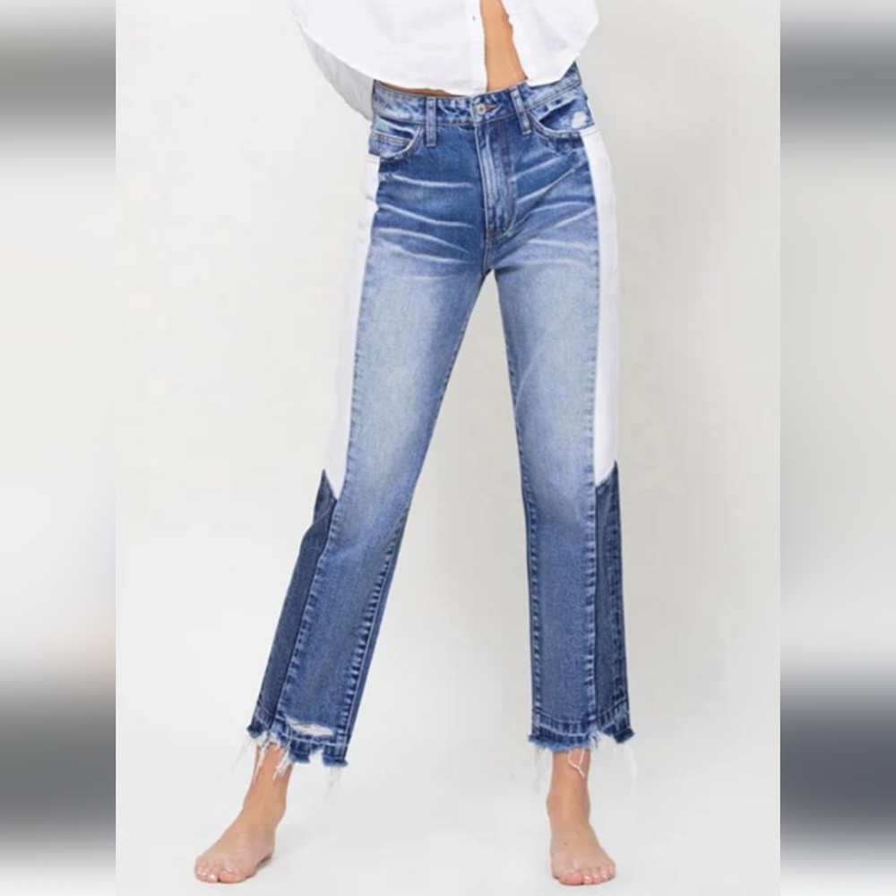 Vervet Beverly Super High-Rise Straight Leg Distressed Jeans-NWT